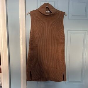 Vince Sleeveless Brown Knit Turtleneck Sweater
